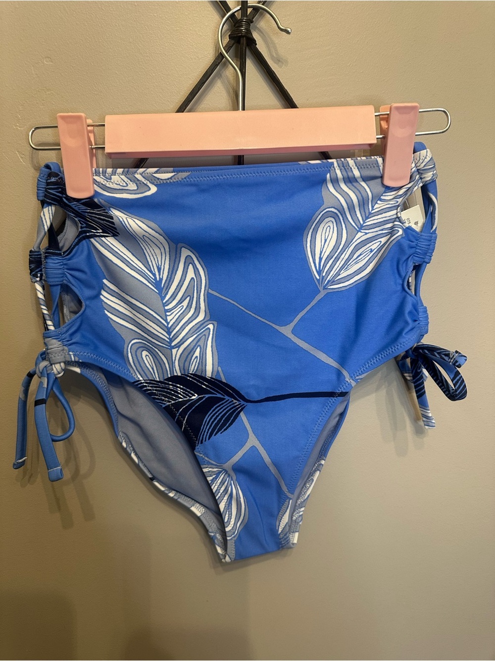 aerie Blue & White Floral High-Waist Bikini Bottoms with Side Ties